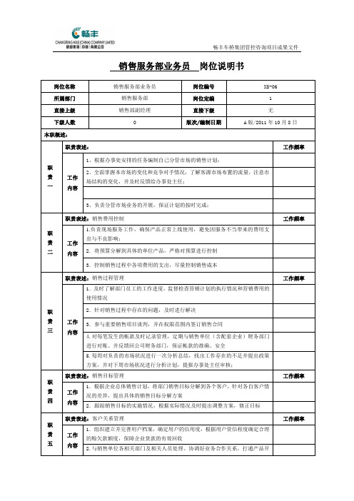 销售服务部业务员岗位说明书[1]