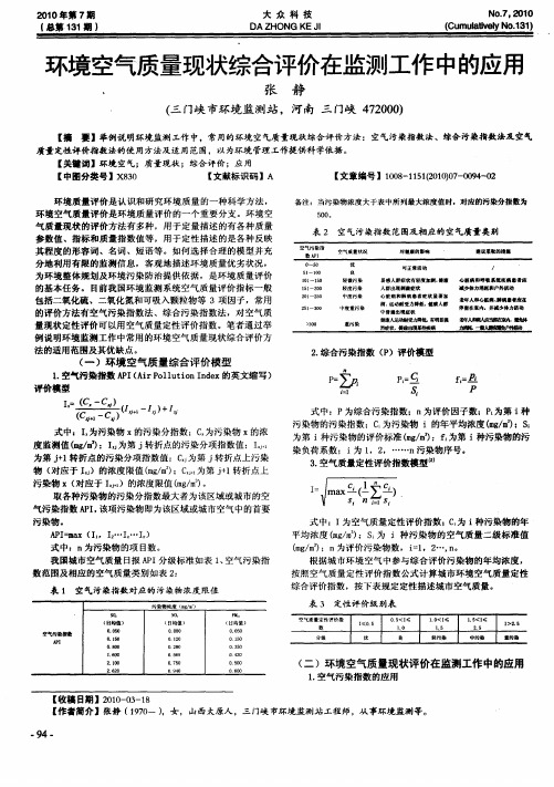 环境空气质量现状综合评价在监测工作中的应用