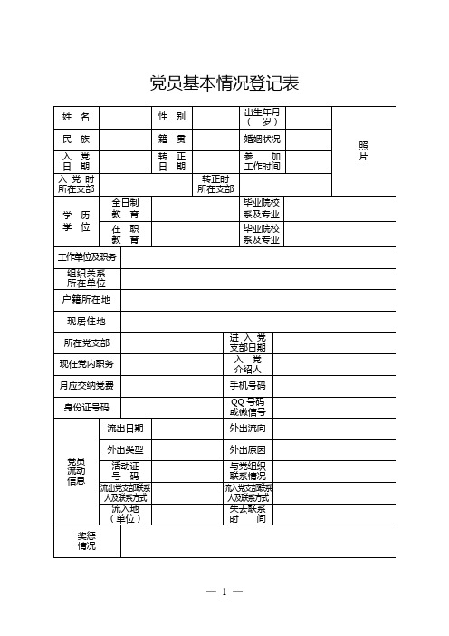 表一：党员基本情况登记表