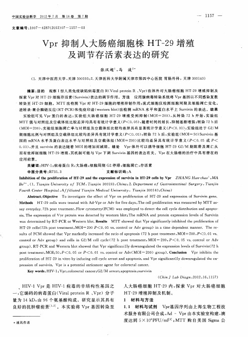 Vpr抑制人大肠癌细胞株HT-29增殖及调节存活素表达的研究