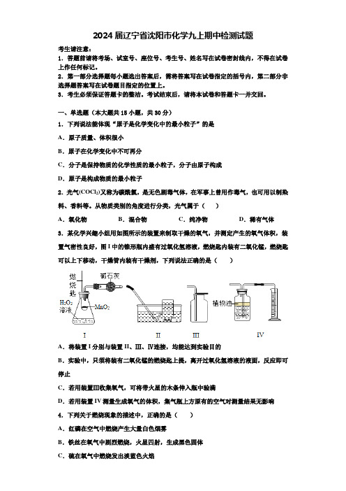 2024届辽宁省沈阳市化学九上期中检测试题含答案解析