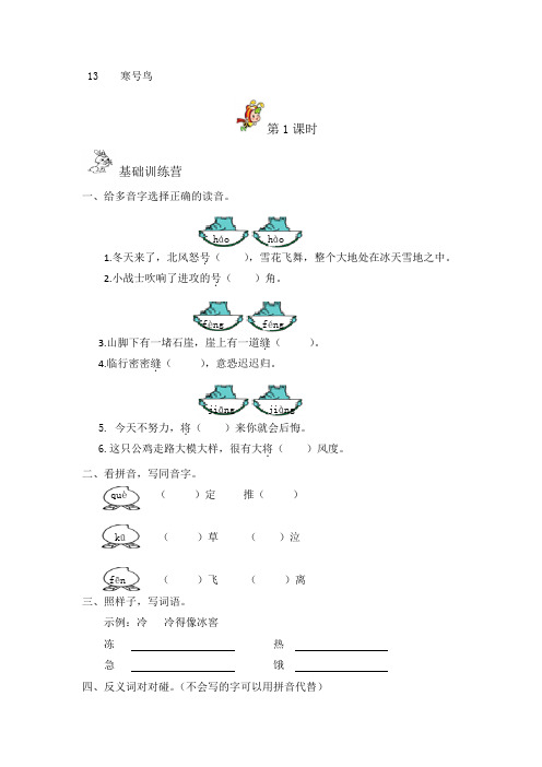 人教版二年级语文上册13    寒号鸟课时作业练习含答案