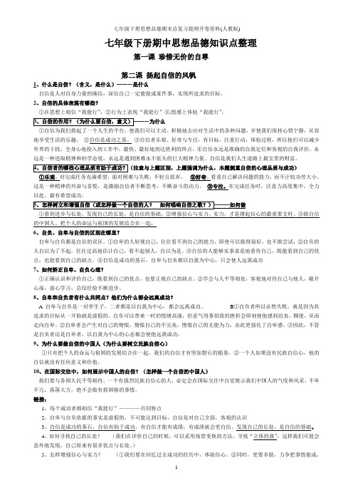 七年级下册思想品德期末总复习提纲开卷资料(人教版)