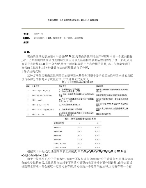 表面活性剂HLB值的分析测定与计算