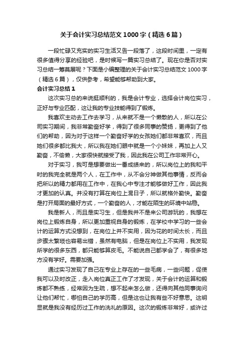 关于会计实习总结范文1000字（精选6篇）