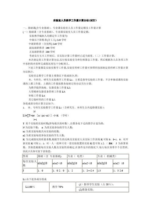 实验室人员教学工作量计算办法(试行)