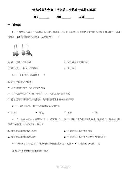 新人教版九年级下学期第二次练兵考试物理试题