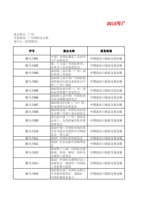 2015年广州国际会议展览中心(琶洲展馆)广州最新展览会时间排期表