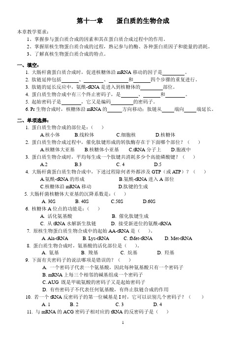 中国农业大学分子生物学导论第十一章 蛋白质合成练习题