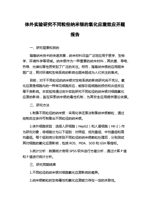 体外实验研究不同粒径纳米银的氧化应激效应开题报告