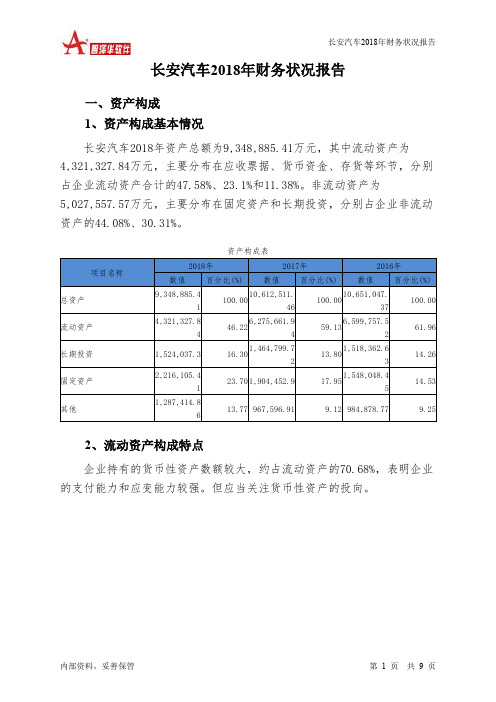 长安汽车2018年财务状况报告-智泽华