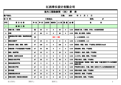 家庭装修预算报价表明细excel模板最新