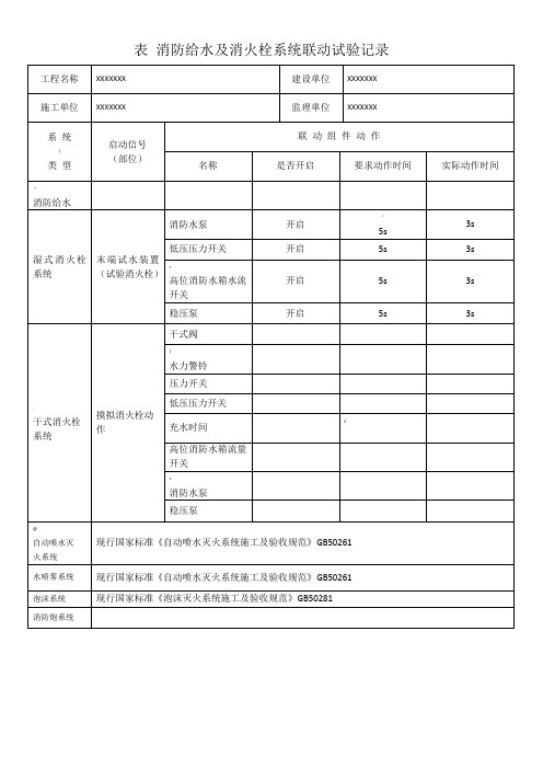 表C.0.4-消防给水及消火栓系统联动试验记录