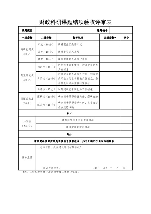 财政科研课题结项验收评审表