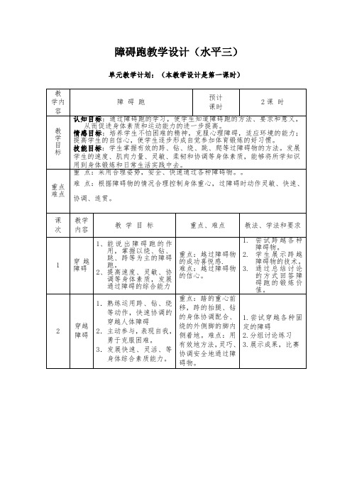 体育与健康人教版五年级-《障碍跑》教案