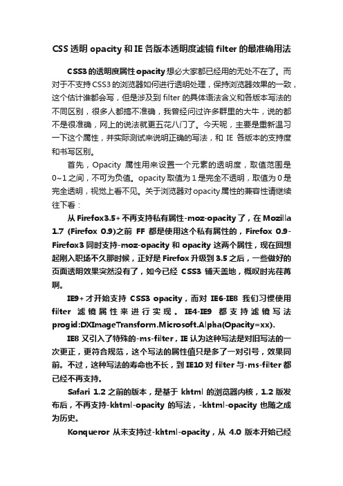 CSS透明opacity和IE各版本透明度滤镜filter的最准确用法