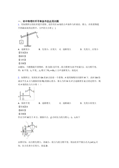 备战中考物理 杠杆平衡 培优易错试卷练习(含答案)及答案解析