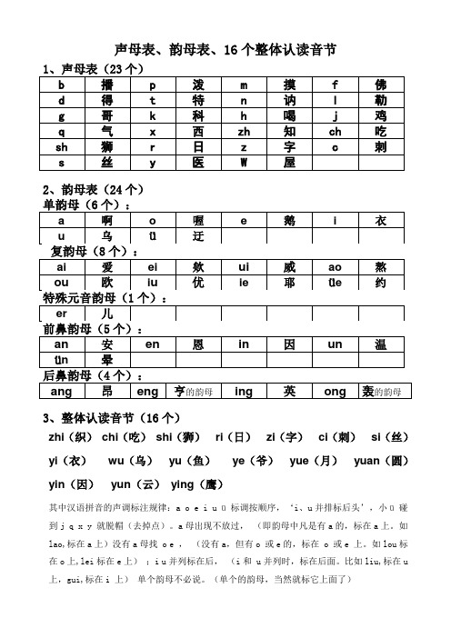 (完整版)声母表,韵母表,16个整体认读音节