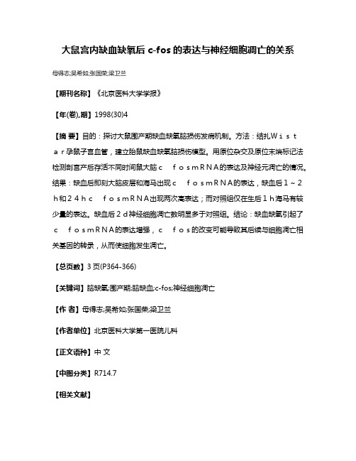 大鼠宫内缺血缺氧后c-fos的表达与神经细胞凋亡的关系