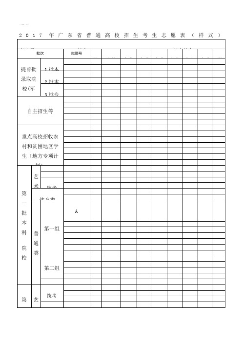 年广东省普通高校招生考生志愿表 样式 