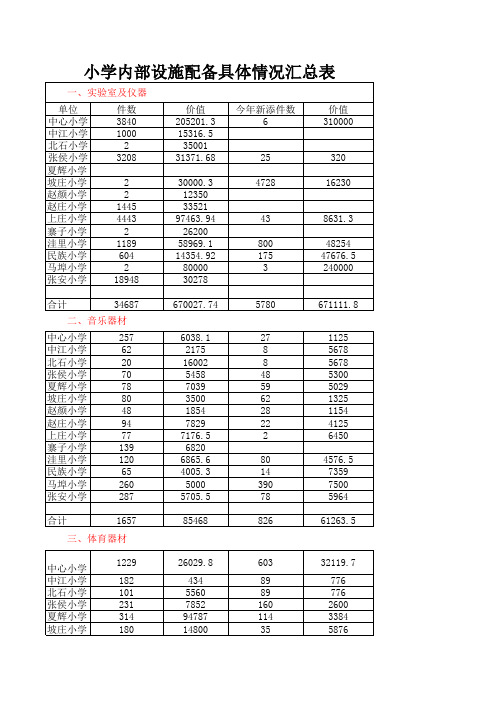 小学内部设施配备具体情况汇总表