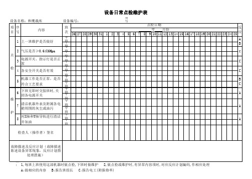 和鹰裁床日常点检维护记录表