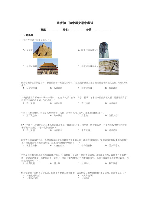 重庆初三初中历史期中考试带答案解析
