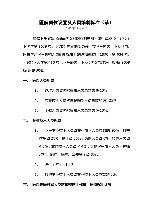 医院岗位设置及人员编制标准