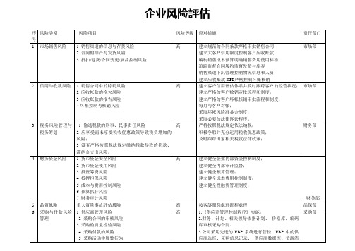 企业风险分析表格