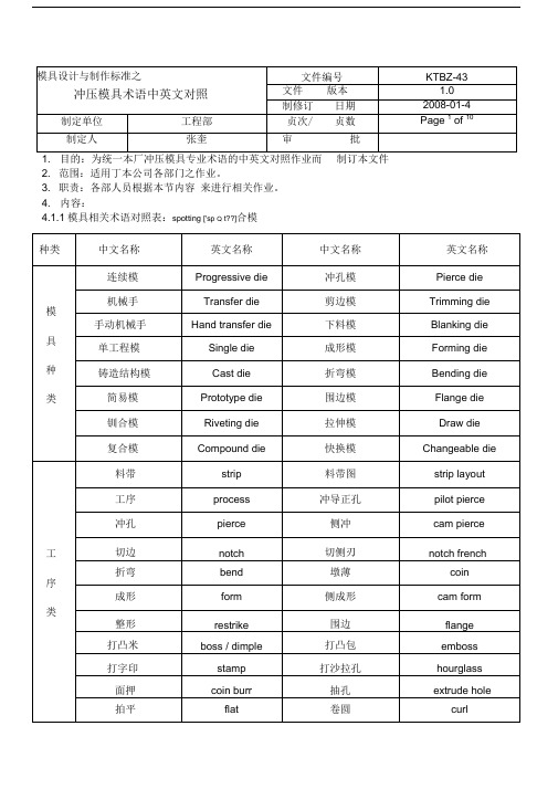 模具中英文对照