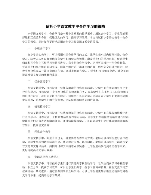 试析小学语文教学中合作学习的策略