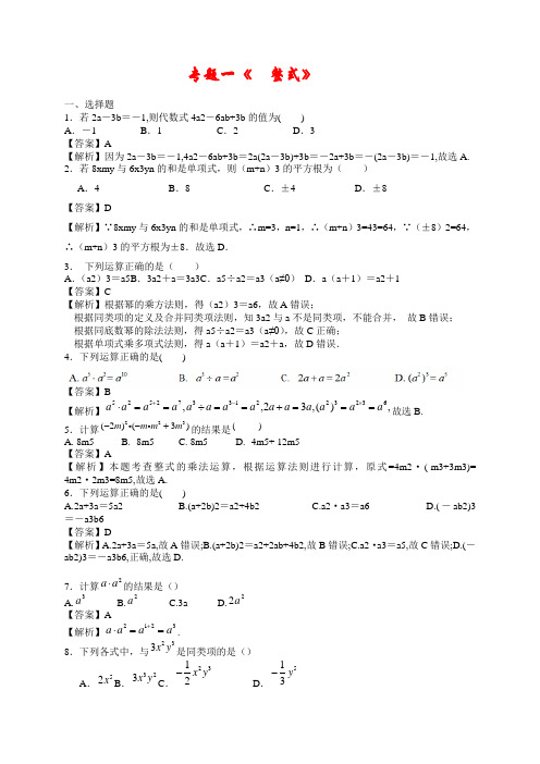 人教版2022年中考数学专题《  整式及反证法、命题与定理》(含解析)