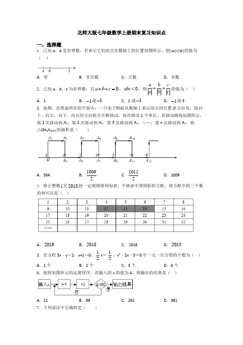 北师大版七年级数学上册期末复习知识点