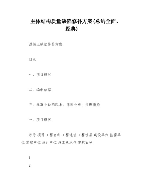 主体结构质量缺陷修补方案(总结全面、经典)