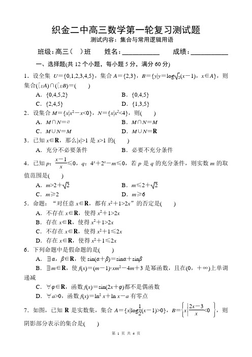 织金二中高三数学第一轮复习测试题  集合与常用逻辑用语