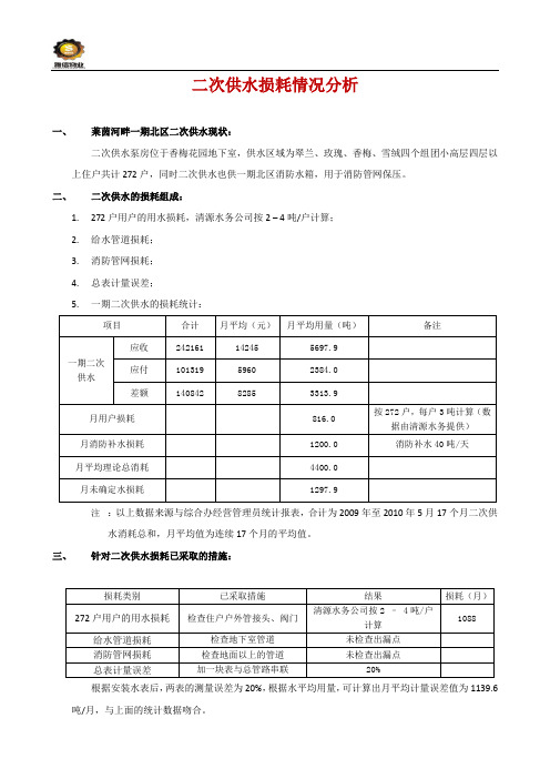 二次供水损耗情况分析