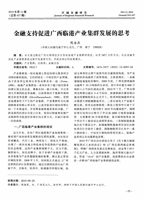 金融支持促进广西临港产业集群发展的思考