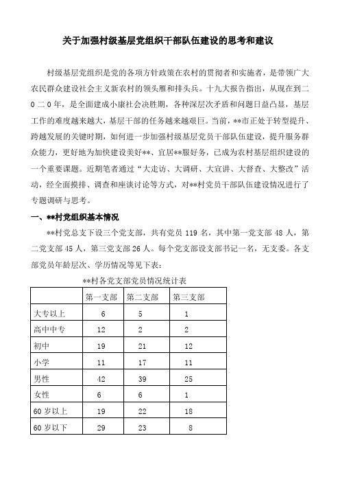 关于加强村级基层党组织干部队伍建设的思考和建议