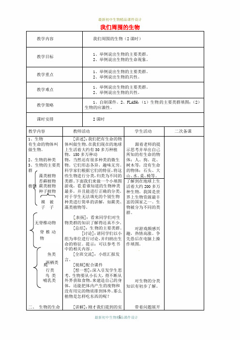 苏教初中生物七年级上册《第1单元 第1章 第1节 我们周围的生物》精品教案 (1)