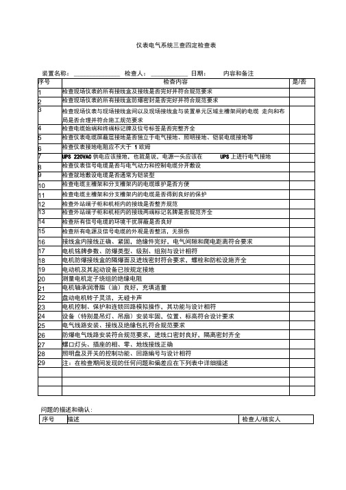 仪表电气系统三查四定检查表