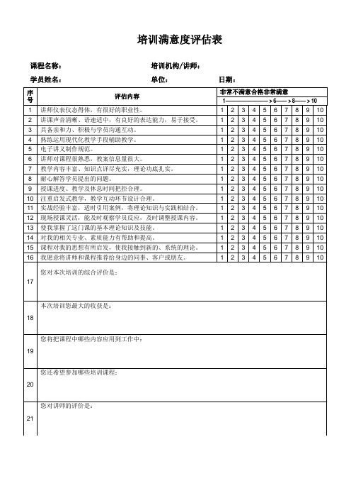 培训满意度评估表