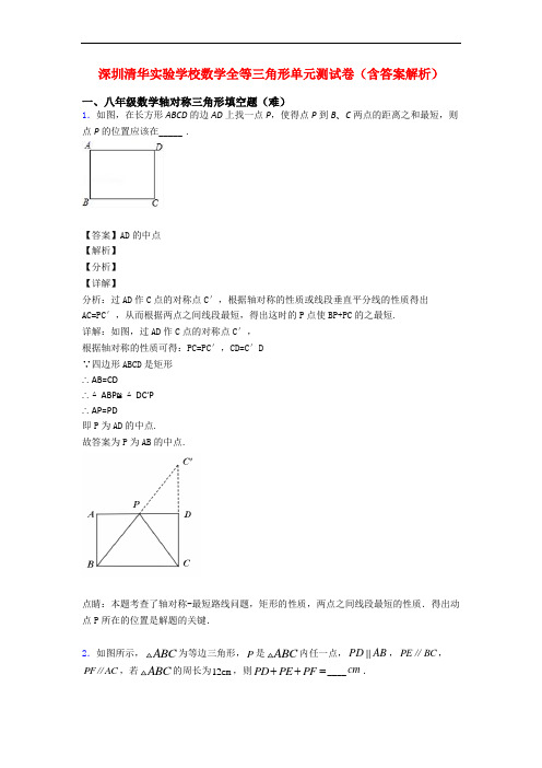 深圳清华实验学校数学全等三角形单元测试卷(含答案解析)