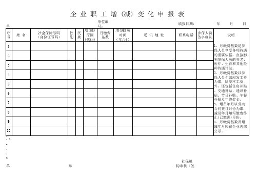 企 业 职 工 增 (减) 变 化 申 报 表