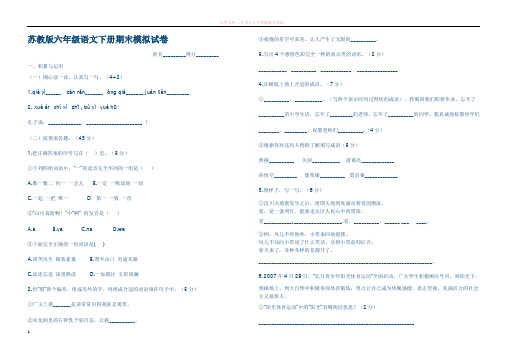 苏教版六年级语文下册期末模拟试卷