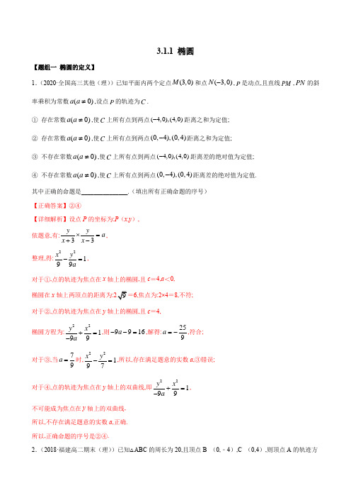 人教版高中数学选择性必修一讲义3.1.1 椭圆(第一课时)(精练)(解析版)