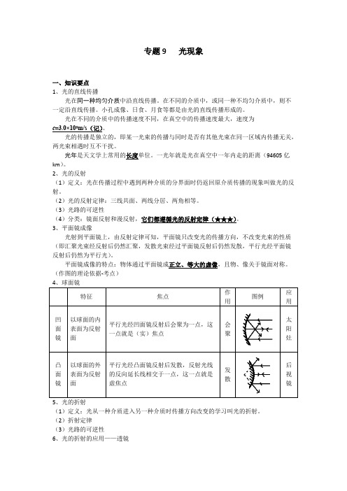 初中物理专题复习讲义_光现象