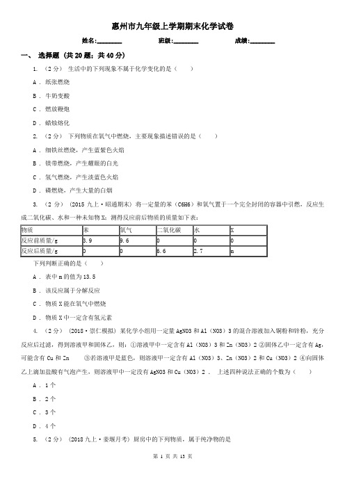 惠州市九年级上学期期末化学试卷