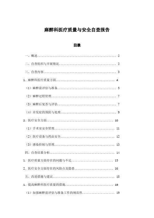 麻醉科医疗质量与安全自查报告