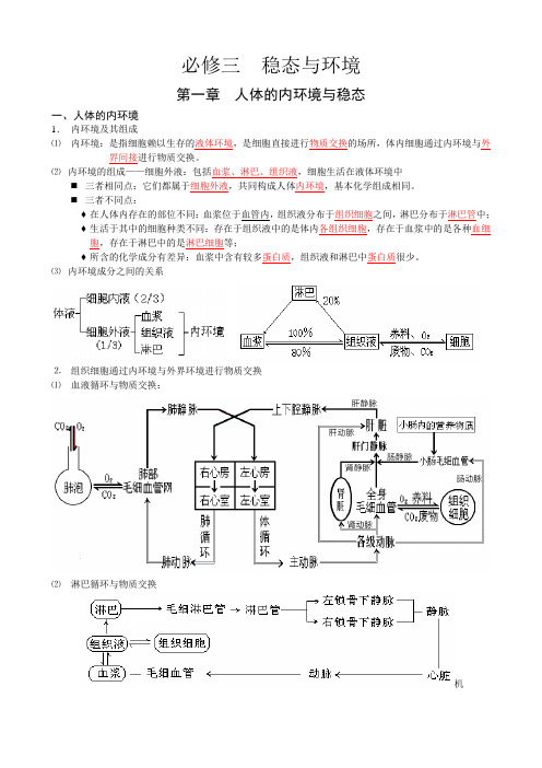 生物····稳态与环境学案及答案