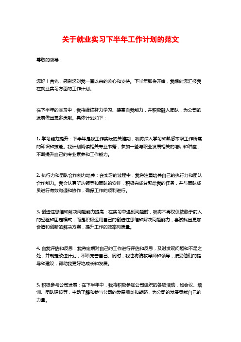 关于就业实习下半年工作计划的范文